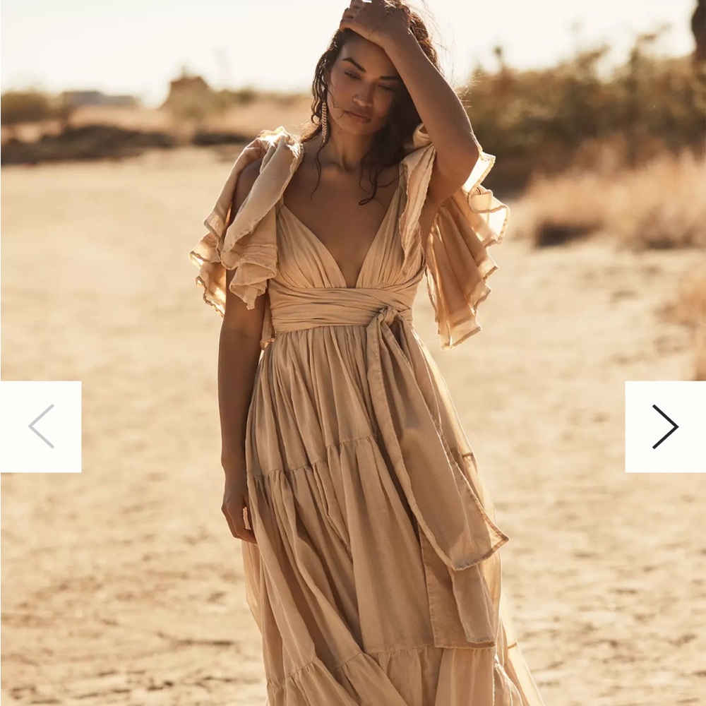 ISO ISO!! Anthropologie Tan Cream Ruched Maxi SundressDO NOT BUY